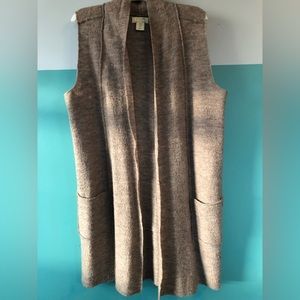 Long Merino Wool Open Vest in Tan